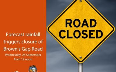 Forecast rainfall triggers closure of Browns Gap Road