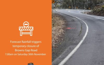 Forecast rainfall triggers closure of Browns Gap Road