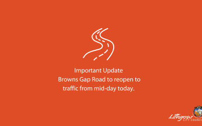 Browns Gap will re-open today at 12:00pm to traffic travelling one way from Hartley to Lithgow.