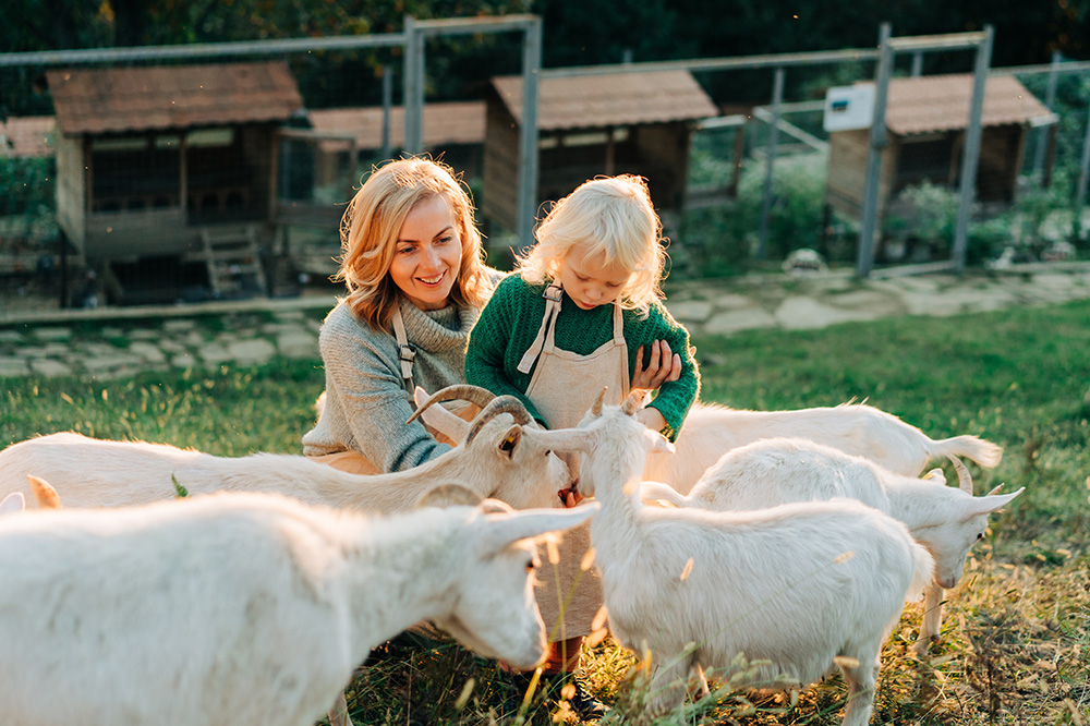Mum and child enjoying farm visit